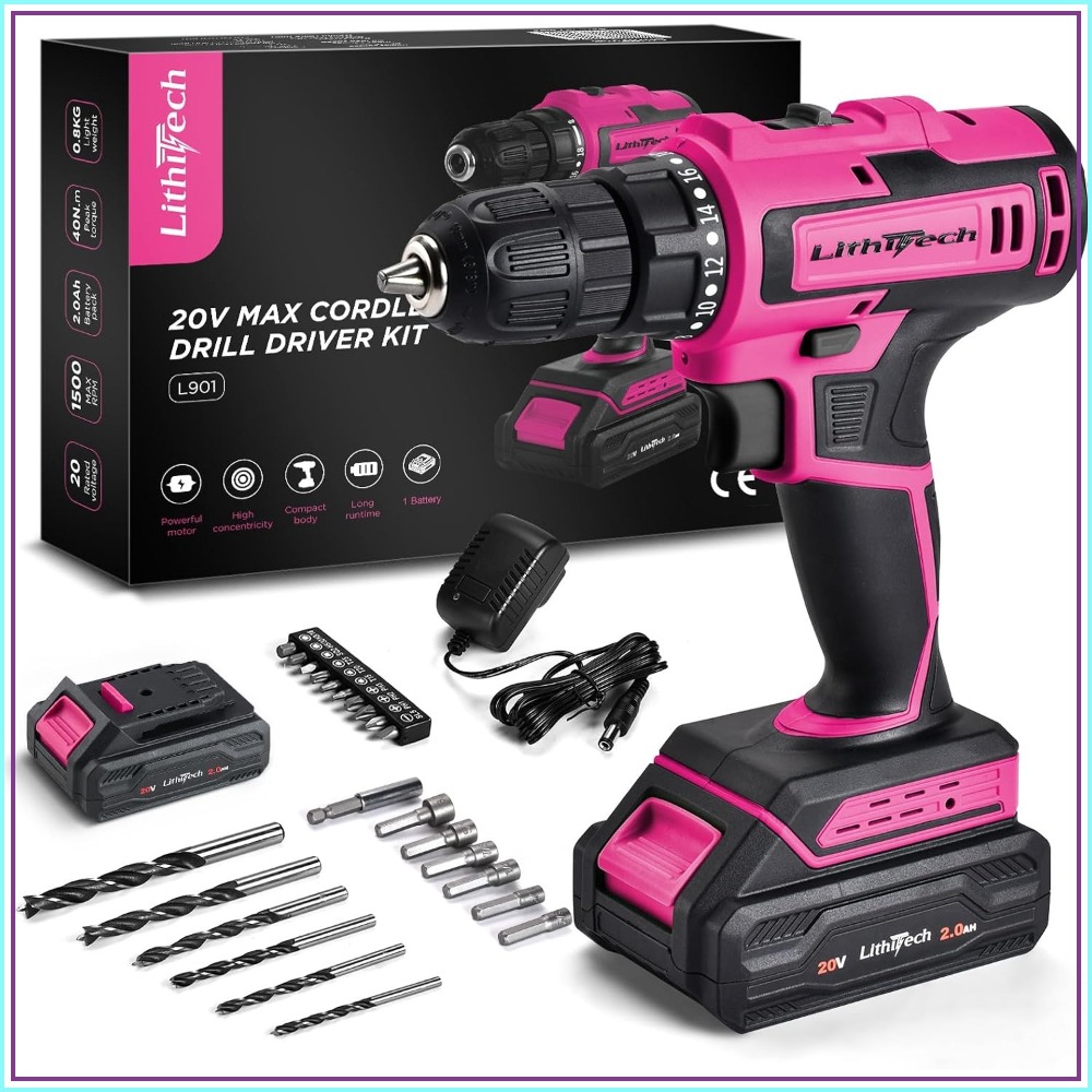 Power Tools Pink - 20V Pink Cordless Drill Set for