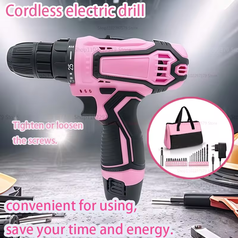 Power Tools Pink - 12V Electric Screwdriver 25+1 Torque Cordless