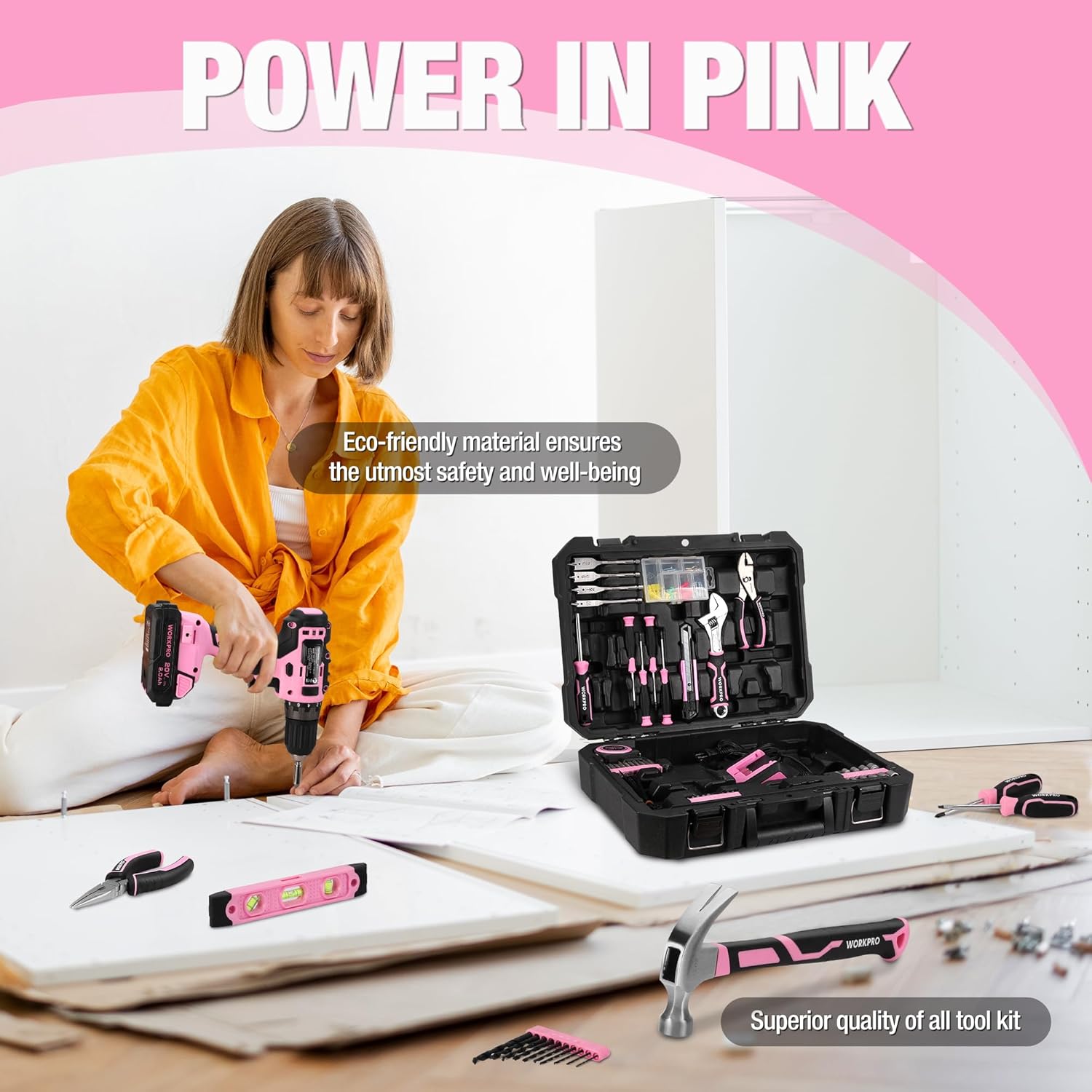 141PCS Pink Cordless Drill & H – обзор и цена Power Tools Pink