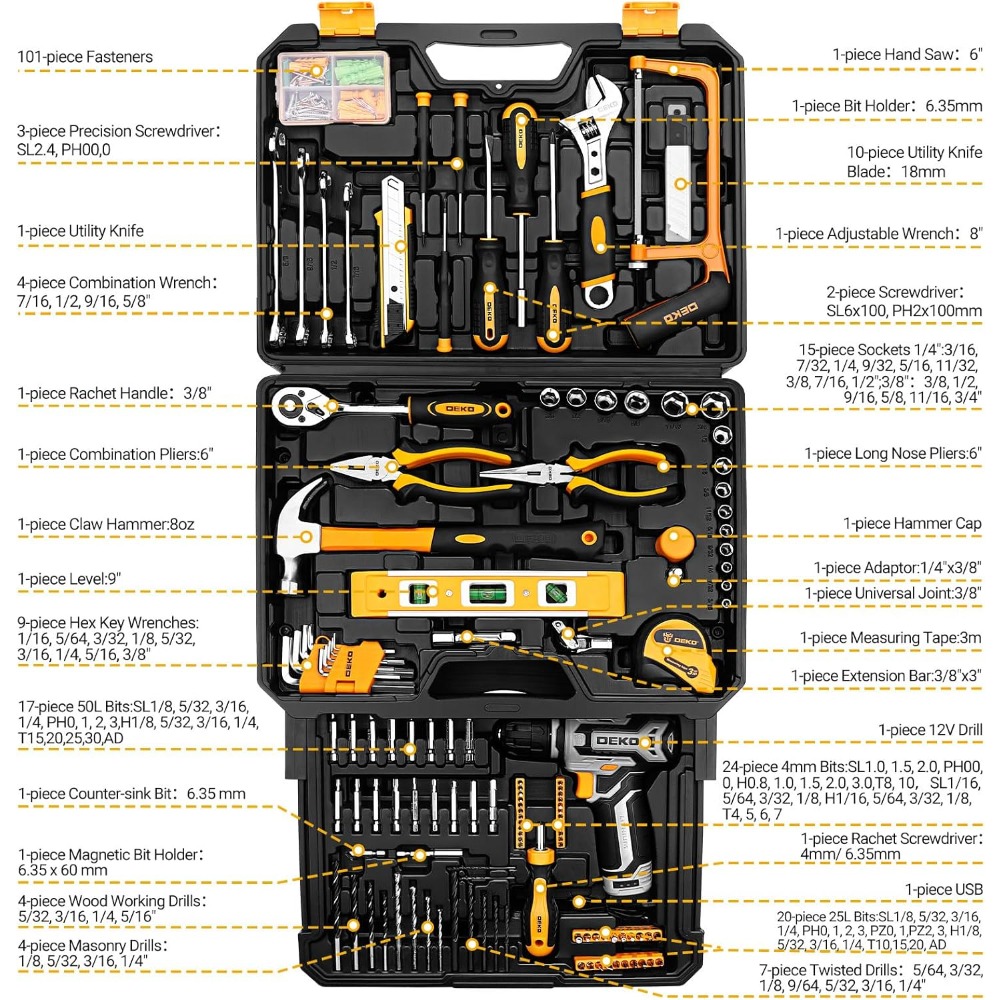 US Shipping Tool Kit Box Drill – обзор и цена Power Tools Combo Kits