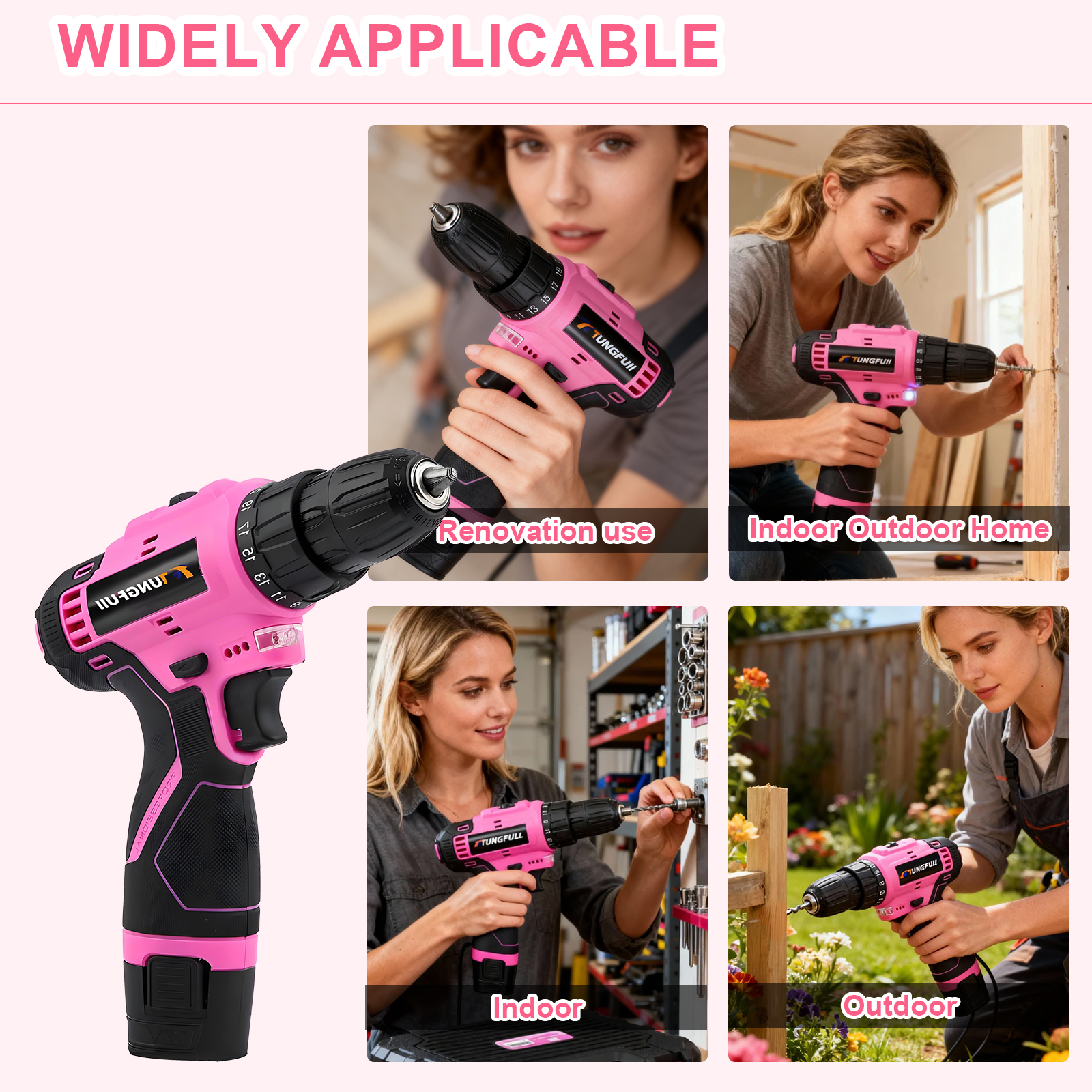 12V Cordless Drill Driver Kit  – обзор и цена Power Tools Pink